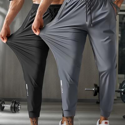 TEMU Men's Quick-dry Pants In A Two-piece Set, Solid Color Joggers For Summer With A And Tapered Design, Cropped Length. Image