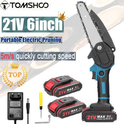 TEMU Tomshoo 21v 6inch 2 Battery Portable Mini Electric Pruning Saw Rechargeable Small Wood Spliting Chainsaw One-handed Woodworking&lightweight Operation Tool Best Gift For Father And Husband Image