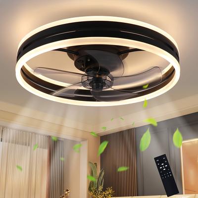 TEMU Ceiling Fan With Light And Remote Control, Quiet + Timer, 50cm, Dimmable, 33w, Suitable For Bedroom, Living Room, Kitchen Image