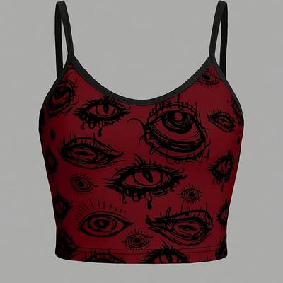 TEMU Elastane Y2k Printed Slingback Tank Top With Spaghetti Straps - Knit Fabric, 180 G/m² Image
