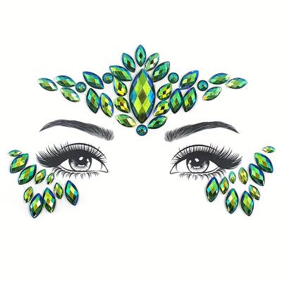 TEMU 1pc Green Rhinestone Facial Sticker, Waterproof Makeup Patch Suitable For Parties, , And Performances Image