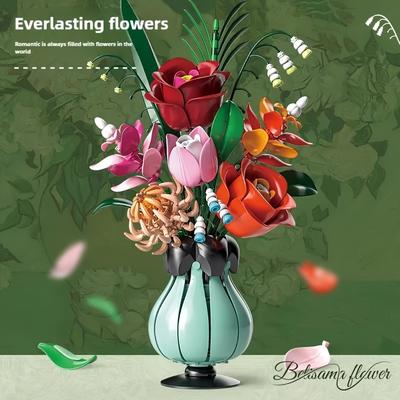 TEMU Artificial Flower Potted Building Block Flower Set Assembly Birthday Gift Flower Language Desktop Ornaments Image