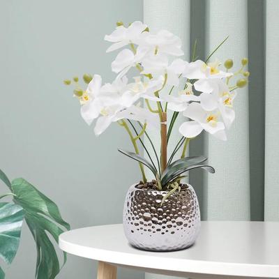 TEMU Lifelike Artificial Phalaenopsis Orchid Elegant Ceramic Vase - 39cm Tall, Realistic White Flowers With Yellow , Home Decor, Living Room, Dining Table Display, Realistic Artificial Flowers Image