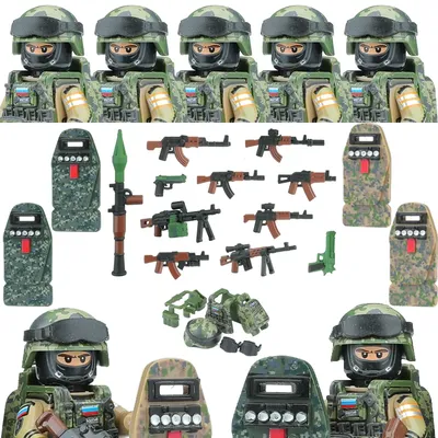 City Police Russia Commando FSB Special Forces Figures Building Blocks Green Camouflage Shield Army Image