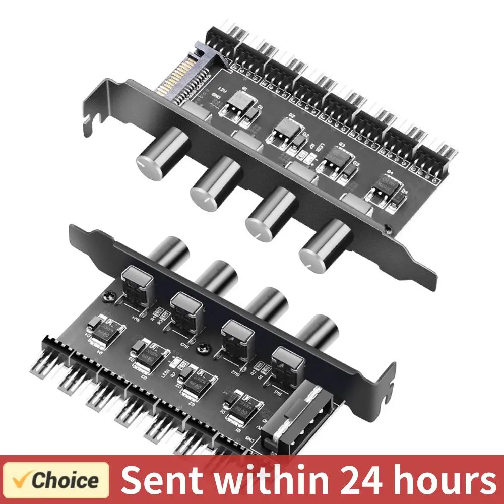 PC-Gehäuse-Lüfter-Hub, SATA/4-Pin-Adapter, 8-Kanal-PC-Lüfter-Hub, 4 Knöpfe, PWM-Hub, Lüftergeschwindigkeitsregler für CPU-Gehäuse Image
