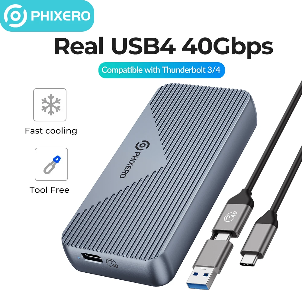 PHIXERO USB 4.0 40 Gbit/s M.2 NVMe SSD-Gehäuse USB4 40 Gbit/s PCIe3.0x4 20 Gbit/s M.2 Externes Gehäuse kompatibel mit Thunderbolt 4/3 Image