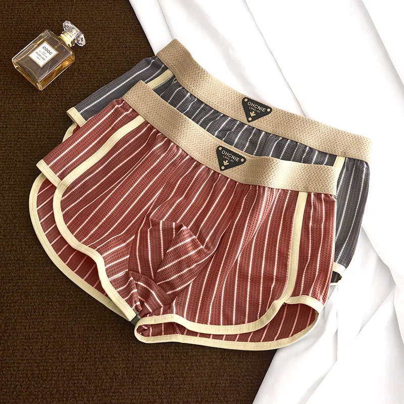 6Pack Striped Mens Underwear Mulberry Silk Blended Lining Ice Silk Mesh Mens Boxers Pack Image