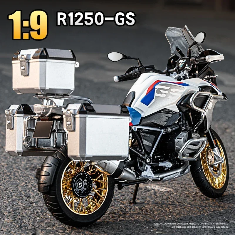 Neues 1:9 R1250 GS ADV Motorradmodell aus Druckguss, Sammlerstück mit Sound und Licht, Offroad-Motorrad-Spielzeugauto Image