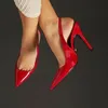 Lack leder rote Sling back Pumps 10cm spitzen Zehen flachen Slip auf Frauen Stiletto High Heels Party Hochzeit Braut Schuhe Größe 45