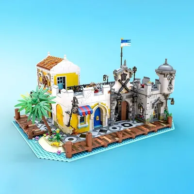 Moc Mittelalterliche Piraten Lagoon Lockup Modulare Burg Modell Bausteine DIY Kreative Montage Image