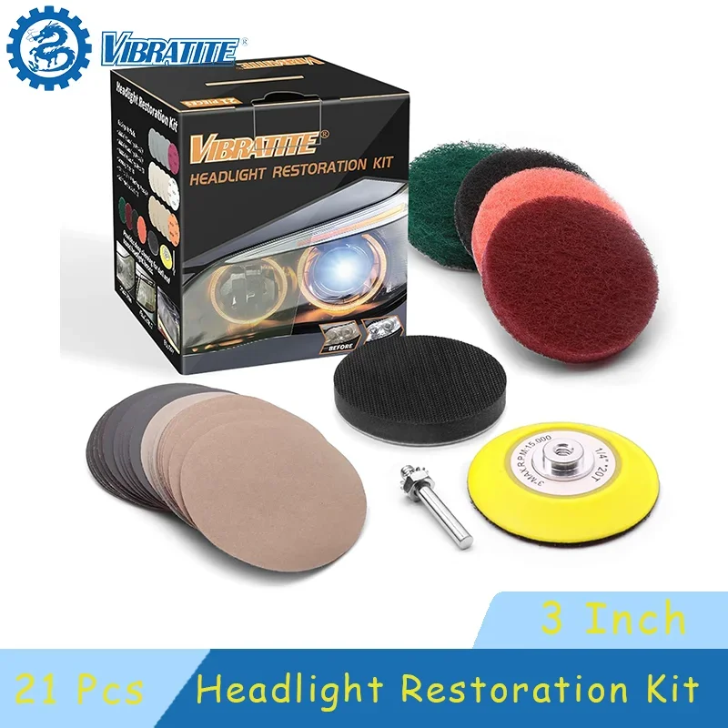 3-Zoll-Scheinwerfer-Restaurierungsset, 21-teiliges Auto-Lichter-DIY-Polier-Set mit Schleif-Stützteller, Polierpad zum Reinigen von Autos Image