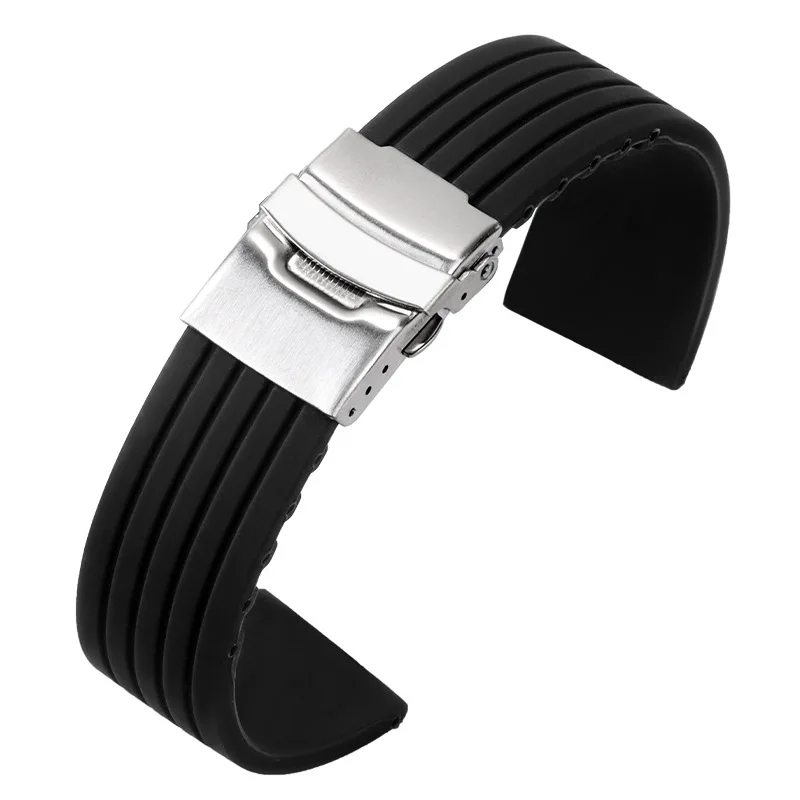 18mm 20mm 22mm 24mm Hochwertiges Silikon Wasserdichtes Uhrenarmband Metallfaltschließe Uhrenarmband für Universal-Uhrenarmband Image