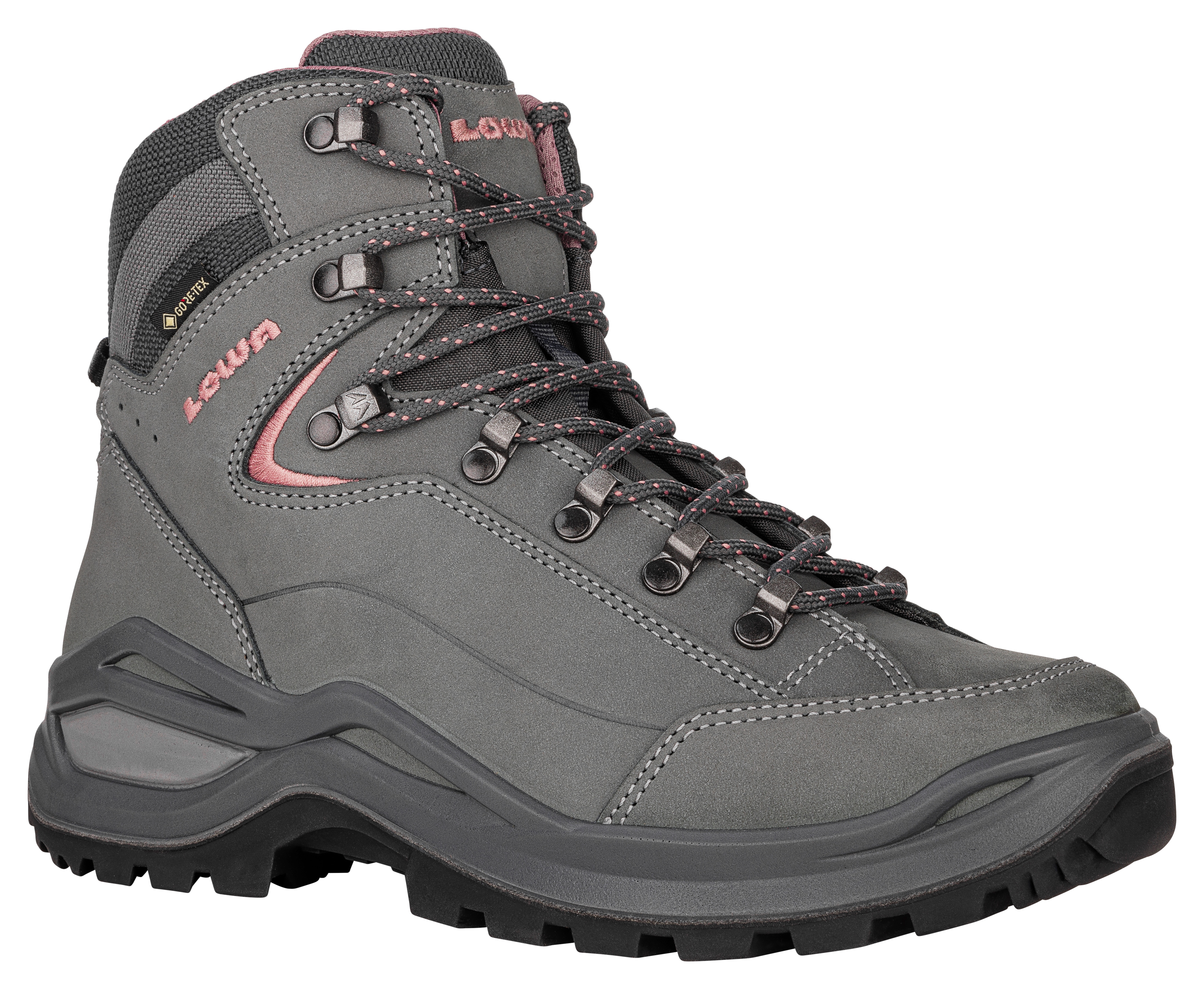 Wanderschuh LOWA "RENEGADE EVO GTX MID WS", Damen, Gr. 40, grau (graphit, rose), Leder, Schuhe Wanderschuh, wasserdicht, winddicht,atmungsaktiv dank GORE-TEX Membrane