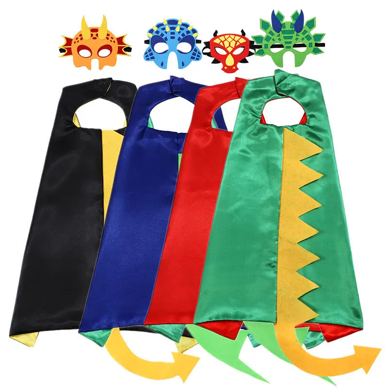 Kinder-Dinosaurier-Umhang-Kostüm-Set mit Maske und Armbändern, Spielzeug für Halloween, Verkleidung, Geburtstagsfeier, Geschenk, Grün, Rot, Schwarz, Blau Image