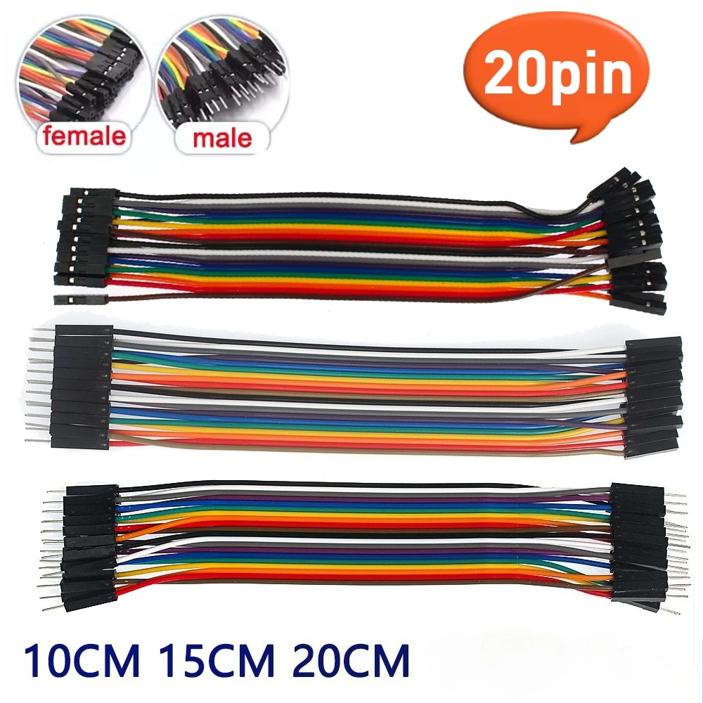 20 Stück 10 cm 15 cm 20 cm Dupont-Leitung 20 Pin Stecker auf Stecker, Stecker auf Buchse, Buchse auf Buchse Überbrückungsdraht Dupont-Kabel Image