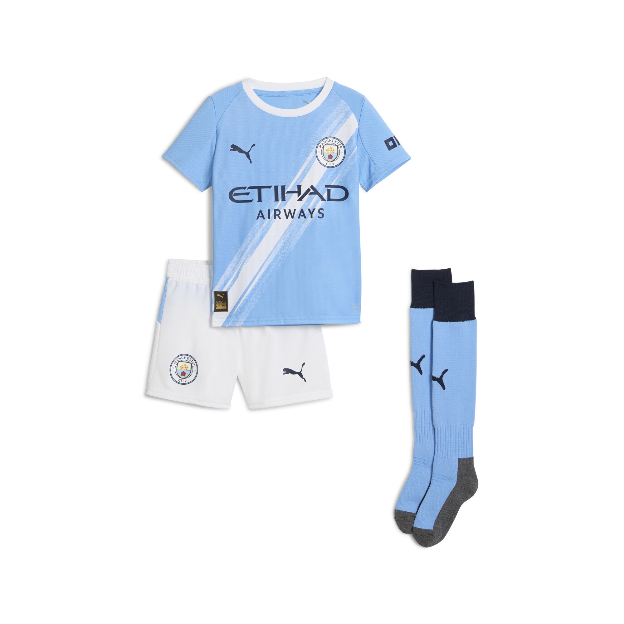 Trainingsanzug PUMA "Manchester City 25/26 Heimtrikot Minikit Kinder", Jungen, Gr. 110, blau (team light blau weiß), Obermaterial: 100% Polyester; Rippe: 100% Polyester, Sportanzüge Trainingsanzug Image