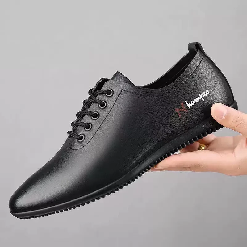 Men Casual Shoes Artificial Leather Lace Up White Sneakers New Style Fashion Soft Sole Breathable Formal Flat Shoes Walking