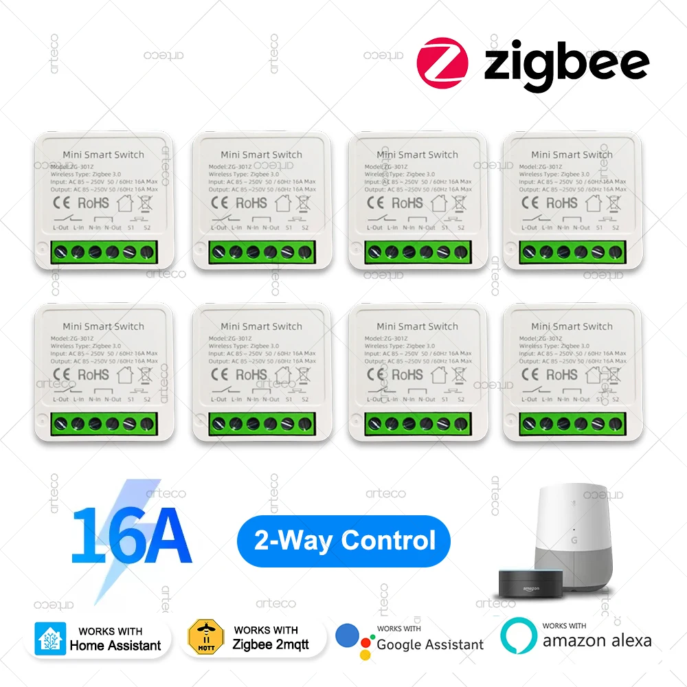 ZigBee 3.0 Smart Mini DIY Switch Automatisierungsmodul 16A Relaisunterstützung 2-Wege-Steuerung App Fernbedienung Zigbee Gateway erforderlich Image