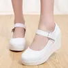 Kleine große Größe 33-43 flacher dicker Boden echtes Leder Schuhe Plateaupumps Herbst Damen High