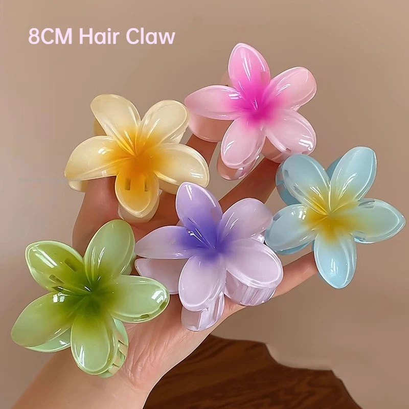 Neue 8 cm Farbverlauf Ei Blume Haar Klaue Greifen Clips Frauen Bunte Sommer Urlaub Haarnadel Hawaiian Stil Kopfschmuck Haar Zubehör Image