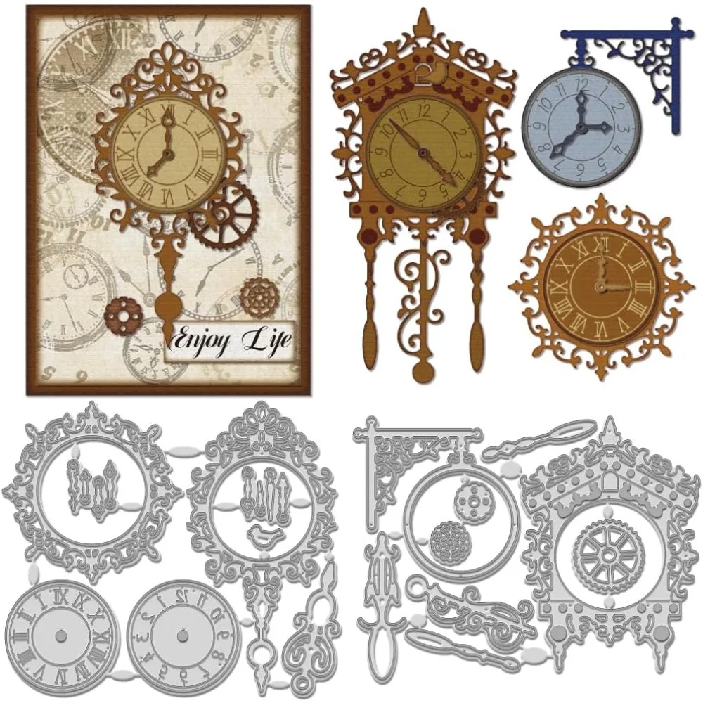 2Pcs Uhr Muster Schneiden Stirbt Cut Schablonen Retro Uhr Tasche Vorgeprägte Präge Stanzen Set für Scrapbooking Machen Uhr Image