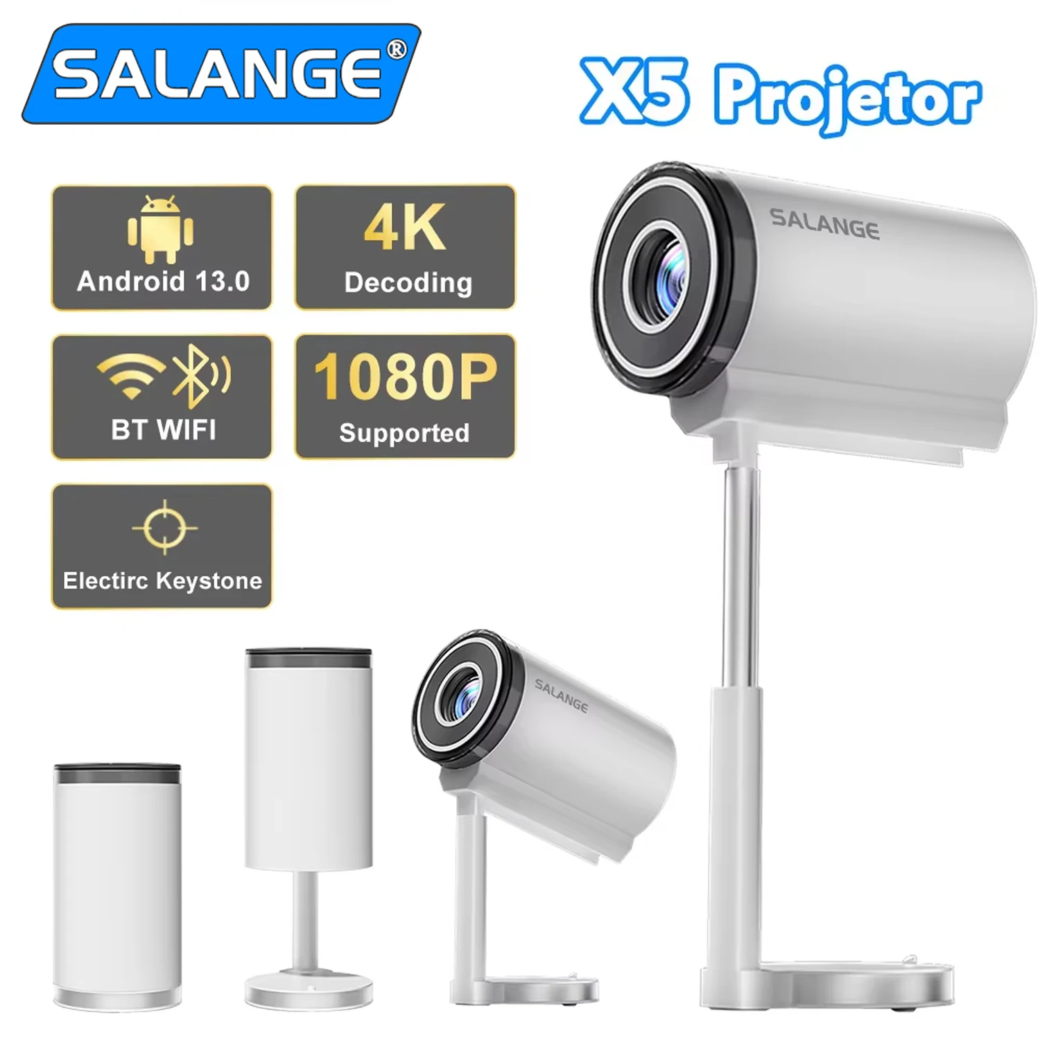 X5 Mini-Projektor Android 13.0 350ANSI 1080P 4K-Video unterstützt Dual WIFI BT Outdoor tragbarer drehbarer Kino-Beam-Projektor Image
