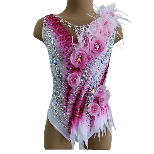 body da ginnastica ritmica, body da ginnastica per pattinaggio su ghiaccio per donne e ragazze, body da ginnastica con foro per il pollice color pesca, tintura a alone, alta elasticità, abbigliamento