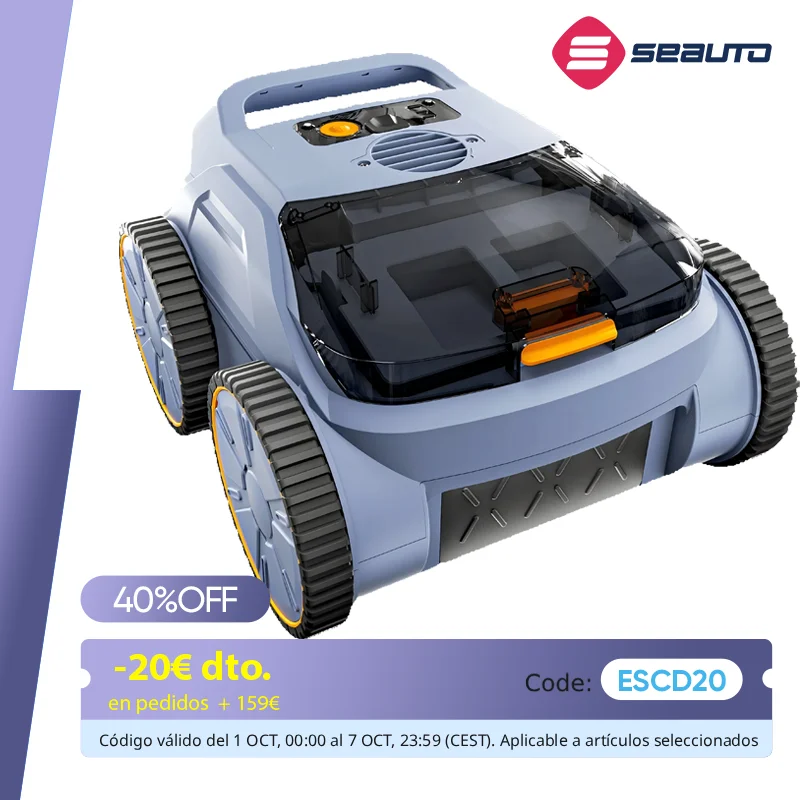 Aspirateur de piscine Seauto, 3 modes pour piscines intérieures/hautes sol jusqu'à 2150 m2. Pied, dure jusqu'à 150 minutes, escalade murale, moteur sans balais 180 W