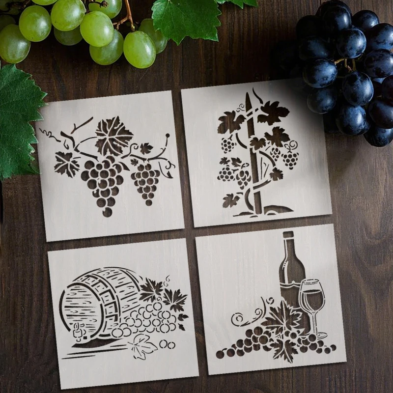 YOMDID 4 pièces motif de raisin peinture PET pochoir creux réutilisable bricolage motif botanique et de fruits aérographe modèles décoratifs