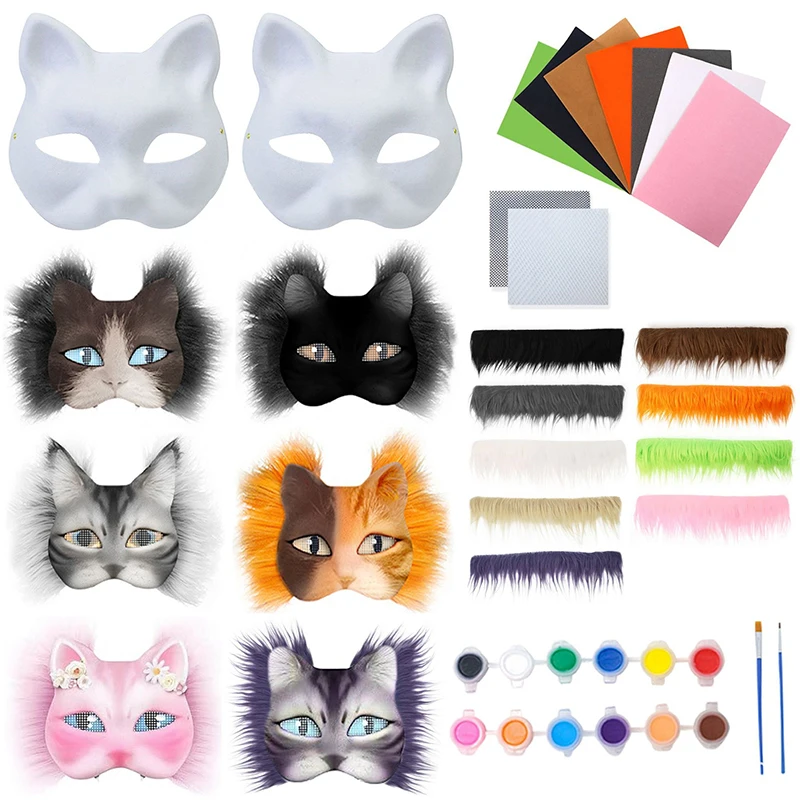 Kit maschera Therian Maschere vuote di carta Mezza maschera Set maschera Therian Maschera per gatti animali disegnata a mano Maschere fai da te Regali per feste cosplay