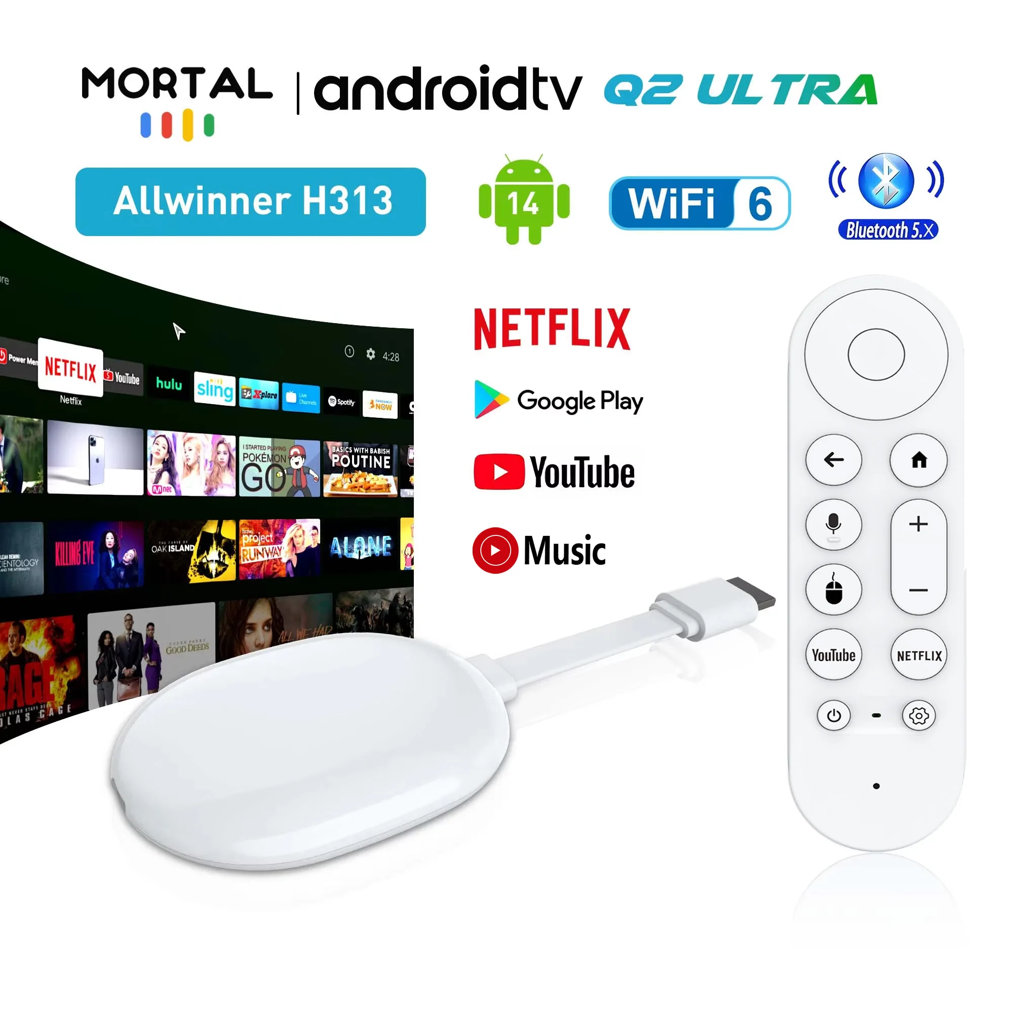 Nuovo Mortal Android 14.0 BT5.X 4k Smart TV Stick Q2 Ultra Allwinner H313 2 GB di RAM 16 GB di ROM Q2 Ultra TV Stick Dual Wifi 6 TV Dongle