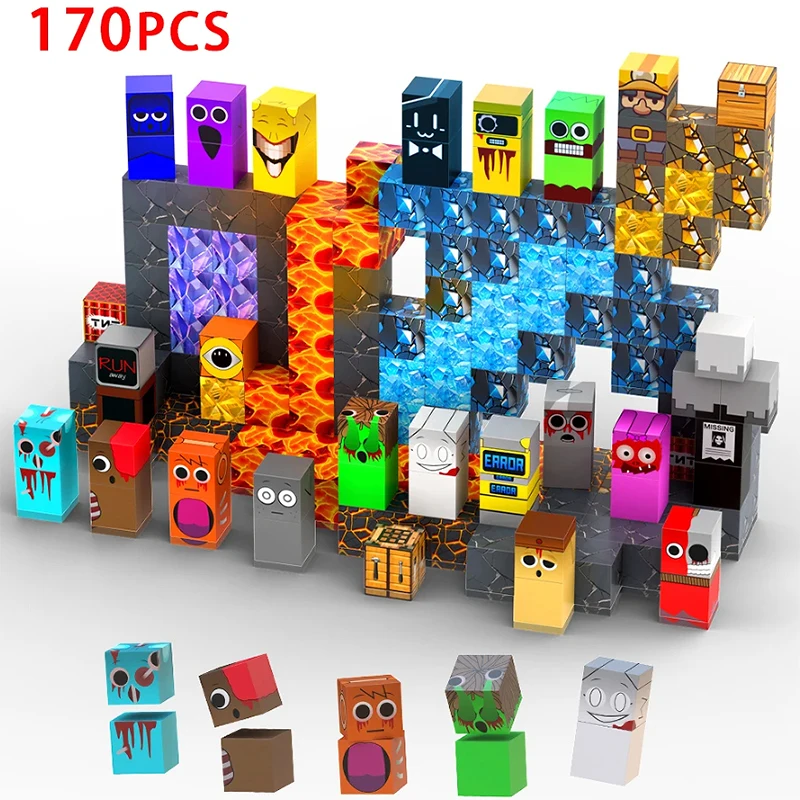 Sprunki Figure Blocchi magnetici Set di costruzioni impilabili STEM Giocattoli sensoriali per bambini Ragazzi Ragazze dai 3 anni in su Cubo magnetico fai-da-te