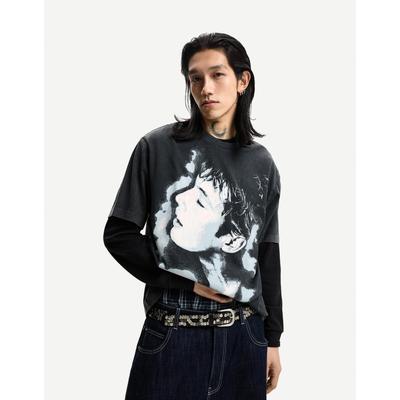 Bershka Troye Sivan Print T-Shirt Men M Grey