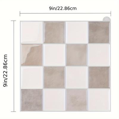 TEMU 10pcs Of 9x9 Inch Brown Mosaic Self-adhesive Wall Stickers, New Decoration Materials For Kitchen Renovation, Diy Wall Decals. Image