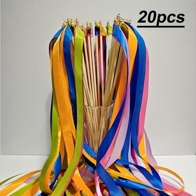 TEMU 10/20/30pcs Colorful Fairy Wands With 3 Ribbons And Bells - Wedding, Party Decorations, Birthday, Celebration, , Graduation Ceremony, Dance And Performance Image