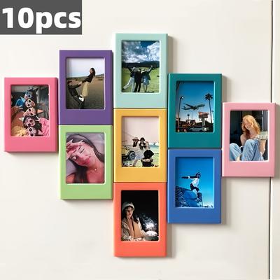 TEMU 10pcs Colorful 3-inch Magnetic Photo Frames - Retro Design, Diy Refrigerator Magnets For Decor, Perfect Gift For Holidays & Special Occasions, Fridge Magnets Image