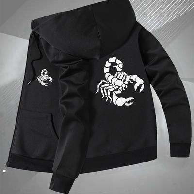 TEMU Men's New Stylish Dark Totem Print Hooded Jacket, A Versatile Casual Top For Young Men. Image