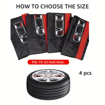 "TEMU 4-pack/8-pack 210d Polyester Tire Cover Storage Tote Bags With Handles For 16"-18" And 19"-23" Tires - Black/red" Image