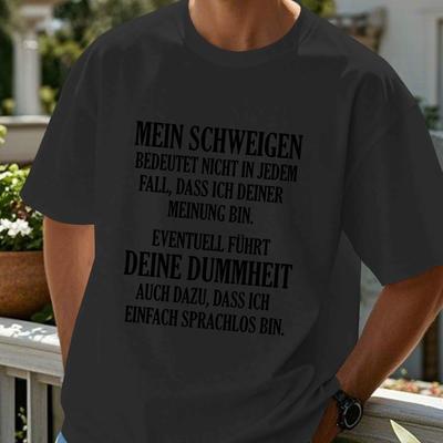 TEMU Men's Funny German Quote T-shirt, Casual Crew Neck, 100% Polyester Knit Fabric, Stretch, Regular Fit, Summer Short Sleeve Top, Geometric Pattern, 150g/m² - Blue Image