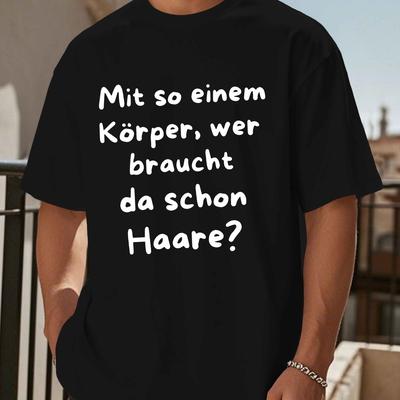 "TEMU Men's "? Schon Da?" Humorous German Quote T-shirt - Relaxed Neck Short Sleeve, Lightweight Rhine Oxidized Fabric, , Casual Top, Plus Size, Casual Attire | Text Tee | Durable Casualwear" Image