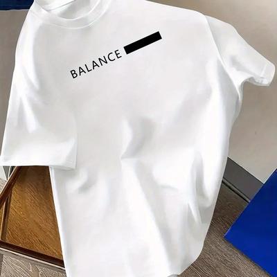 "TEMU [balance] Men's Round Neck Fashionable "balance" Brand Graphic T-shirt - Casual, Breathable, Comfortable Short Sleeve For Sports & Outdoor Activities, Wear, Casual Wear|creative Print|" Image