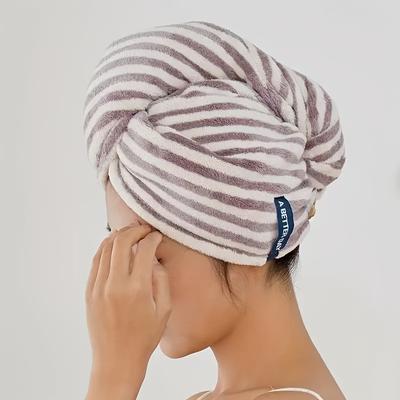 TEMU Striped Quick-drying Turban Bag, Comfortable Quick-drying Hair Cap, Soft Absorbent Towel, Premium Turban Bag, Bathroom Supplies, Home Supplies Image