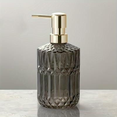 TEMU 1pc Glass Soap Dispenser With 3d Textured Pump,,, Freestanding, No Electricity Needed, With Ideal For Shampoo, Conditioner, Bathroom Decor For Home & Kitchen Image