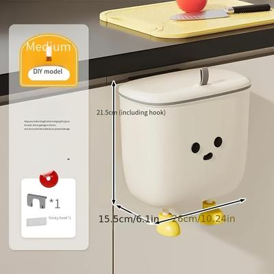TEMU Odor-sealing Hanging Trash Can For Kitchen, Bathroom, Living Room & Bedroom – Durable Plastic, Rectangular Cabinet Door Garbage Bin With Lid, No Electricity Needed, Trash Storage Image