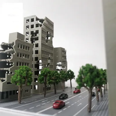 1:300 Simulation Miniatur Gebäude Modell Schlacht Beschädigt Stadt Hifh-rise Haus Modelle DIY Image