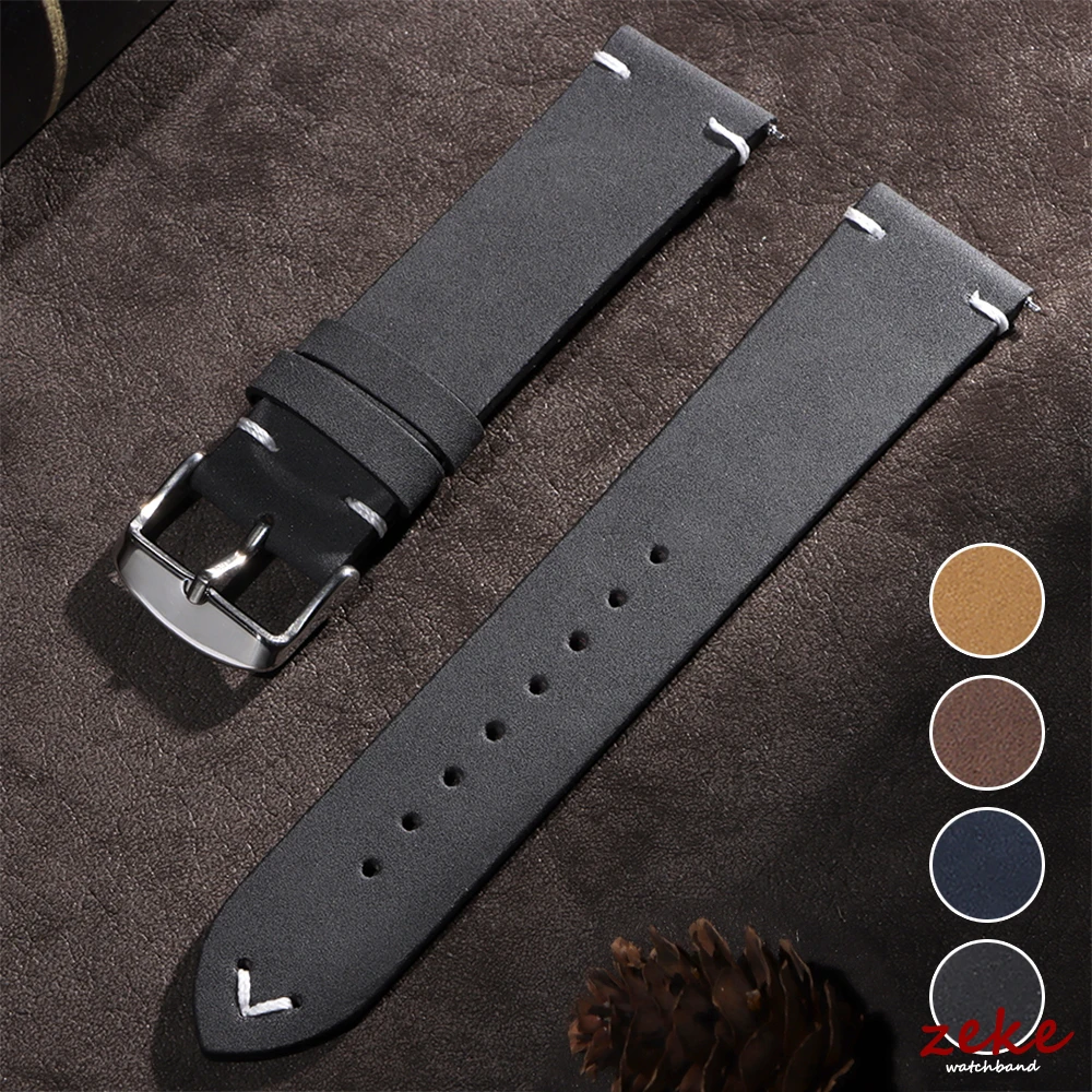 Schnellverschluss-Uhrenarmband für Männer und Frauen, 18 mm, 20 mm, 22 mm, Vintage-Stiting-Leder-Uhrenarmband, braunes Ersatzarmband Image