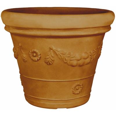 Vase 'Festone' mit Doppelrand, rund, aus Harz, mit Dekoration für den Außenbereich 'Made in Italy'. Image