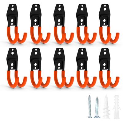 Boudech - Set j Small - 10 Schwerlastgaragenhaken, 7x11 cm gebogene Wandhaken, Doppelarm rutschfest Image