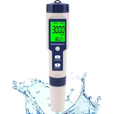 Gotrays - Digitaler Salztester und pH-Meter für Schwimmbäder, Meerwasser und Trinkwasser, 5 in 1, Image