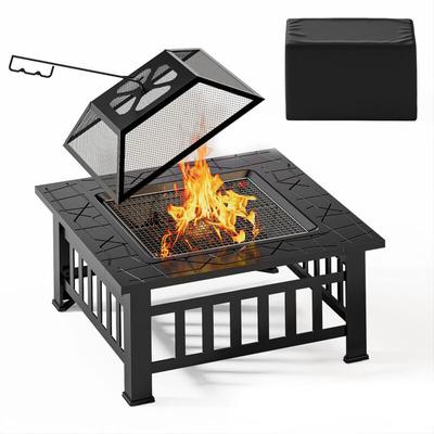 Bealife - Quadratischer Gartenofen Feuerschale Feuerkorb mit Stahl Grillschutz und Holzfeuerzeug Image